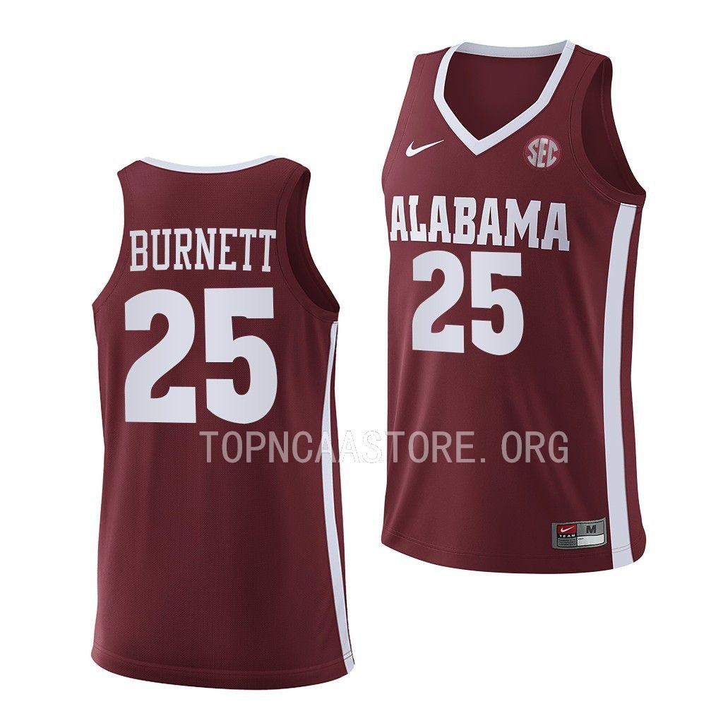 Men's Alabama Crimson Tide Nimari Burnett #25 Replica Crimson 2022-23 NCAA College Basketball Jersey